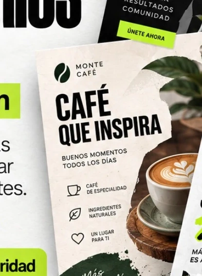 Ejemplo publicitario de café, cartel editorial