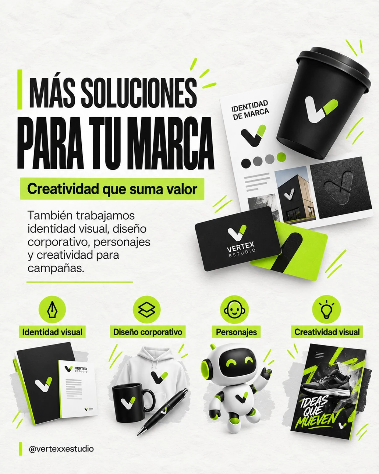 Muestra de soluciones de marca y diseño corporativo